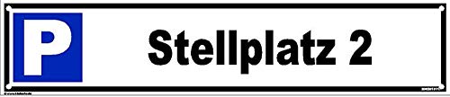 Kleberio® Parkplatz Schild 52 x 11 cm - Stellplatz 2 - mit 4 Bohrlöchern (4mm) in den Ecken stabile Aluminiumverbundplatte von kleberio