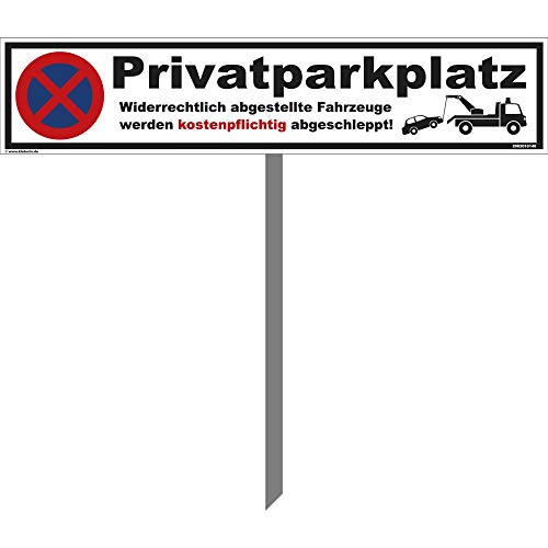 Kleberio® Parkplatzschild 52 x 11 cm – Privatparkplatz - abschleppen mit Einschlagpfosten 75 cm – Wetterfestes & UV betändiges Schild – Made in Germany von kleberio
