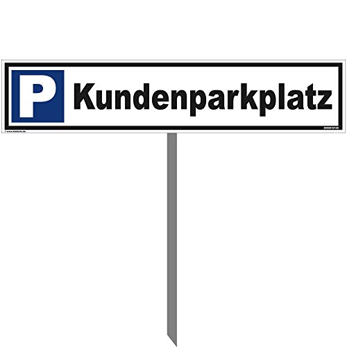 Kleberio® Parkplatz Schild 52 x 11 cm - Kundenparkplatz - mit Einschlagpfosten 1 Meter (100cm) und Montagematerial stabile Aluminiumverbundplatte von kleberio