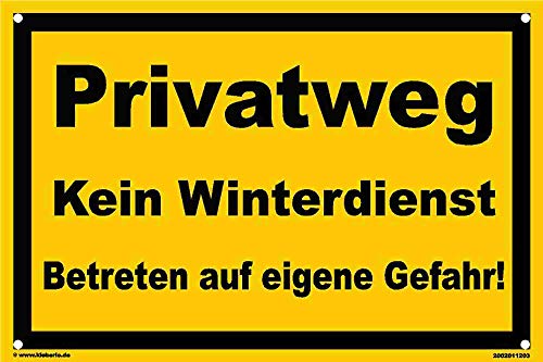 Kleberio® Schild Kunststoff - Privatweg Kein Winterdienst! Betreten auf eigene Gefahr! - Warnschild Verbotsschild Hinweisschild 20 x 30 cm mit Bohrlöchern von kleberio