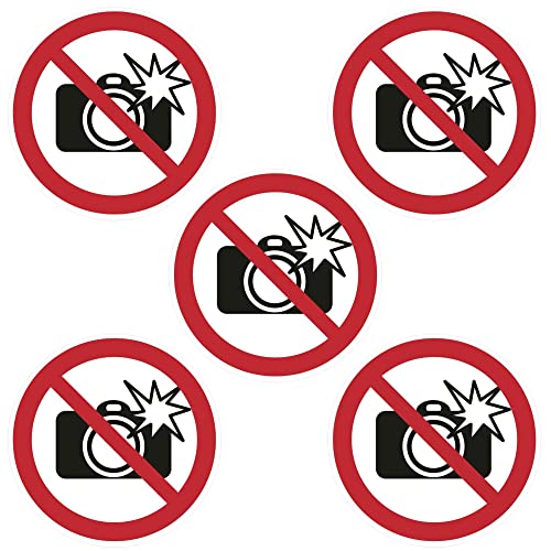 Kleberio® Selbstklebende Aufkleber - Blitzlicht verboten - 10 cm 5 Stück wetterfest Piktogramm Schutz von Bildern & Ausstellungsstücken Sicherheits Aufkleber Hinweis Schild von kleberio