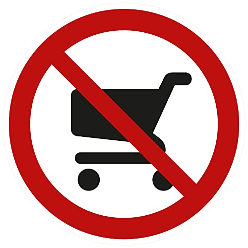 Kleberio® Selbstklebende Aufkleber - Einkaufswagen verboten - Piktogramm kein Abstellen auf Park- und Freiflächen, keine Mitnahme in Verkaufsräume, Sicherheits - Aufkleber 10 cm 10 Stück von kleberio