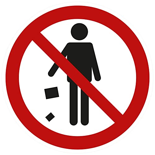 Kleberio® Selbstklebende Aufkleber - Müll wegwerfen verboten - Piktogramm kein Entsorgen von Abfall auf Park-, Frei- und sonstigen Flächen, Hinweis - Aufkleber 5 cm 1 Stück von kleberio