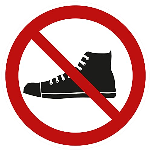 Kleberio® Selbstklebende Aufkleber - Schuhe verboten - Piktogramm zum Schutz vor Verschmutzung, Respekt von Tradition, Religion, kein Zutritt mit Schuhen, Sicherheit, Aufkleber 10 cm 1 Stück von kleberio