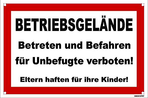 Kleberio® Warn Schild 30 x 20 cm - Betriebsgelände Betreten und Befahren für Unbefugte verboten! - Baustellenschild mit 4 Bohrlöchern (4mm) in den Ecken stabile Aluminiumverbundplatte von kleberio