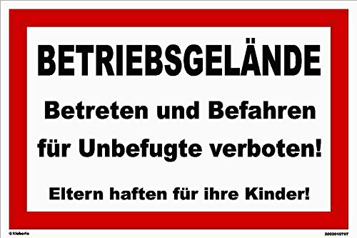 Kleberio® Warn Schild 45 x 30 cm - Betriebsgelände Betreten und Befahren für Unbefugte verboten! - Baustellenschild stabile Aluminiumverbundplatte von kleberio