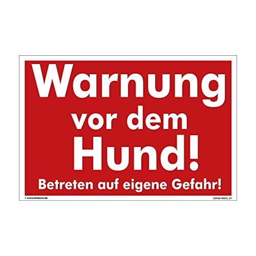 Kleberio® Warn Schild - Warnung vor dem Hund! Betreten auf eigene Gefahr - 30 x 20 cm ohne Bohrlöcher von kleberio