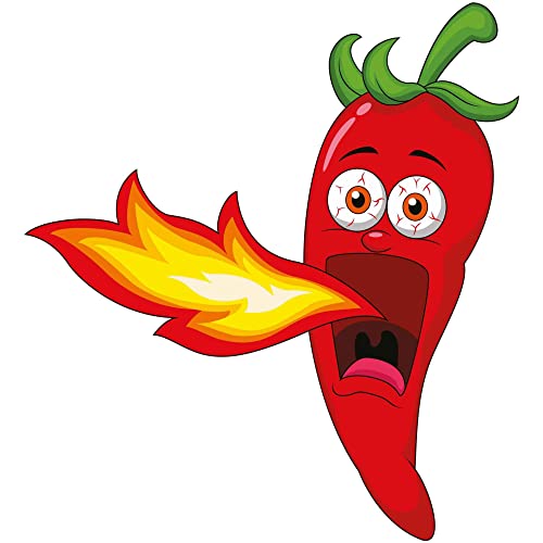Kleberio Aufkleber scharfe rote Chilischote mit Flamme wasserfest Gemüse Sticker Küche Restaurant Autoaufkleber Deko 21 x 19 cm von kleberio