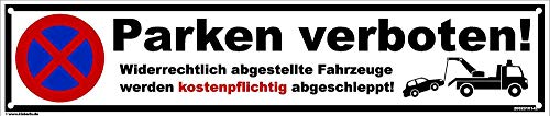 Parkplatzschild 52 x 11cm - Parken verboten - STABIL m. 4 Bohrlöchern Parkplatzschild 52 x 11cm - Parken verboten - STABIL m. 4 Bohrlöchern von kleberio