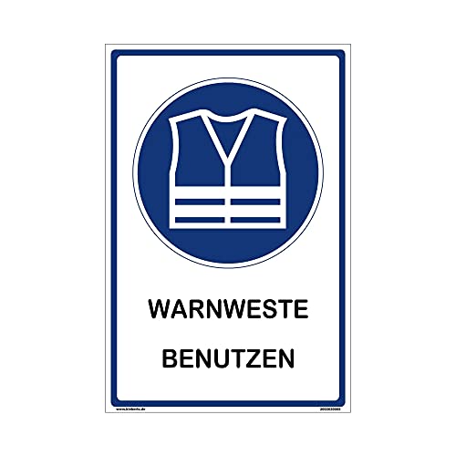 kleberio® Hinweisschild - Warnweste benutzen - 30 x 45 cm Sicherheitsweste Arbeit Schutzweste Arbeitsweste Warnschutzjacke Warnjacke Werkstatt Fahrradweste Schild Chemie Labor von kleberio