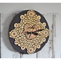 Wanduhr Holzuhr Rund Handgemacht Baumscheibe Mit Vielen Kleinen Holzscheiben von kleineMalWerkstatt