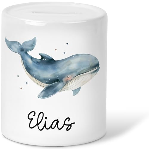 Personalisierte Kinder Spardose Tiere mit Namen optional mit Datum Geschenk für Junge & Mädchen zum Geburtstag Weihnachten, Löwe, Pferd, Hund, Katze, Elefant, Kuh, Löwe, Tiger (Wal) von kleinebuchstaben