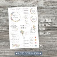 Kerzenfolie Blumenkranz Aus Wildblumen Zur Taufe, Kerzentattoo, Kerzensticker, Taufe Deko, A4, Patenkerze + Taufkerze Basteln von kleinesfuechslein