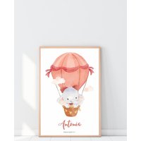 Personalisierbares Kinderzimmer Poster Mit Elefant & Heißluftballon - Namensbild Für Mädchen Wanddeko Babyzimmer Geschenk Zur Geburt Personalisierbares Kinderzimmer Poster Mit Elefant & Heißluftballon - Namensbild Für Mädchen Wanddeko Babyzimmer Geschenk Zur Geburt von kleineswunderArt