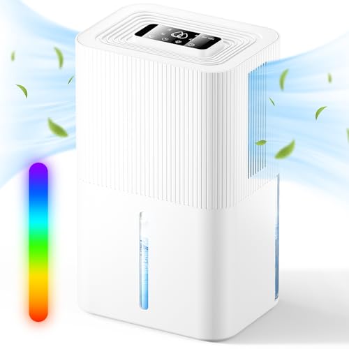 2700ML Luftentfeuchter, leiser Raumentfeuchter mit automatischer Abschaltung, 6-8-10-Stunden-Timer, Schlafmodus, 7-farbiges Nachtlicht, tragbar, Für Badezimmer, Schlafzimmer (550ML/24H) von klimakus