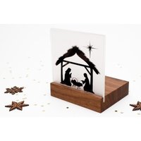 Krippe Holz Mini/Weihnachtskrippe Nussbaum Modern Mit Teelicht Und "Bethlehem" Auf Acryl-Glas Weihnachten Familie Krippe Holz Mini/Weihnachtskrippe Nussbaum Modern Mit Teelicht Und "Bethlehem" Auf Acryl-Glas Weihnachten Familie von klotzaufklotz