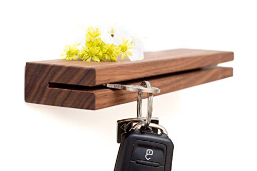klotzaufklotz Stabile Schlüsselleiste Holz | Schlüsselbrett |schwebend anzubringen - handgemacht aus Nussbaum massiv - Schlüsselboard 25cm von klotzaufklotz