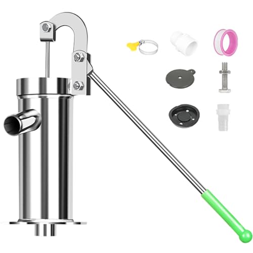 klxgMM Handbrunnenpumpe Auslaufsicher Große Wasserströme Edelstahl Manuelle Brunnenpumpe mit langem 360° drehbarem Griff & Zubehör für Wasser bis zu 8 m Tiefe von klxgMM