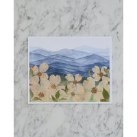 Gebirgshaus - Blue Ridge-Hartriegel | Aquarell Blumenlandschaft Druckvorlage 100% Baumwolle Rag Papier Gepresste Blumen Mixed Media Art Va von kmpressed
