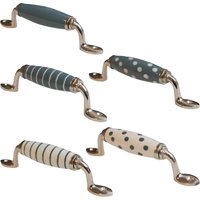 5 X Möbelgriff Set Keramik Schrankgriff Grau Sreifen Punkte Shabby Chic von knober