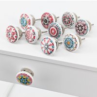 Set Möbelknöpfe Keramik 10 Stück Mandala Bedruckt Schrankknöpfe von knober