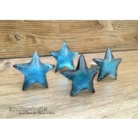 6Er Set - Blauer Glassternknopf Irisierender Glasstern Seestern Schubladenzug Strand Thema Maritimes Kinderzimmer Dekor von knobpologie