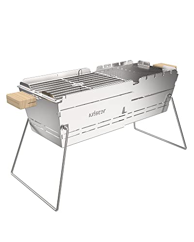 Knister Mobiler Holzkohle-Grill Premium Ausziehbar | Ideal Als Camping Grill & Feuerschale | Für 2-6 Personen | Massiver Edelstahl | Silber von knster