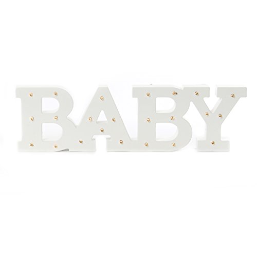 knuellermarkt.de LED Schriftzug BABY Holz weiß Junge Mädchen Unisex beleuchtet Geburt Geschenkidee Baby-Party zum Aufstellen von knuellermarkt.de