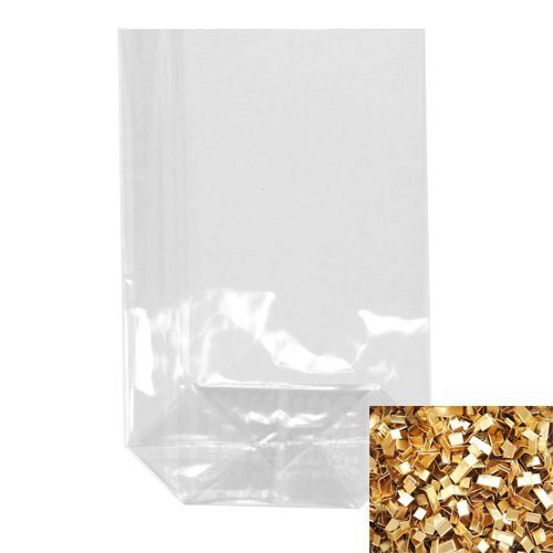 Zellglas - Bodenbeutel/Tüte + Verschluss-Clips (Transparent Neutral + Gold / 14 x 23 cm - jeweils 100 Stk.) KOMPLETT - SET von knusper.haus
