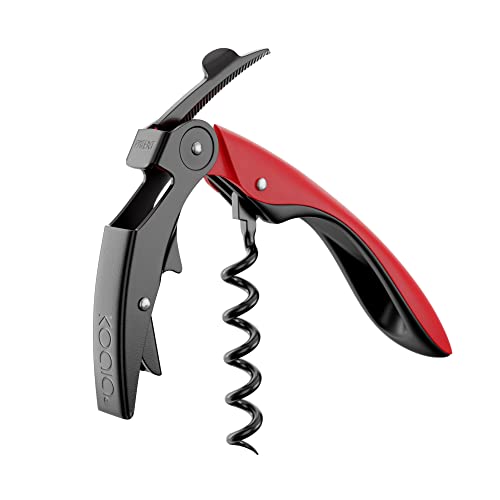 Professioneller Korkenzieher mit Doppelhebel, Teflonspirale und Messer, Edelstahl und ergonomischer Griff, inklusive Geschenktasche, Rot von koala