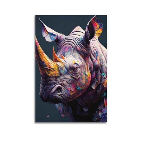 koanga Tier-Poster, schönes Nashorn-Kopf-Kunst-Poster, dekoratives Gemälde, Leinwand-Wandposter und Kunstdruck, modernes Familienschlafzimmer-Dekor-Poster, 40 x 60 cm von koanga