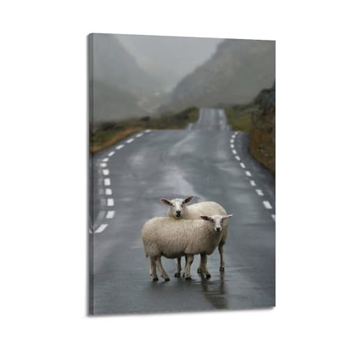 koanga Tierposter Zwei Schafe auf der Autobahn, dekoratives Gemälde, Leinwand-Wandposter und Kunstdruck, modernes Familienschlafzimmer-Dekor-Poster, 20 x 30 cm von koanga