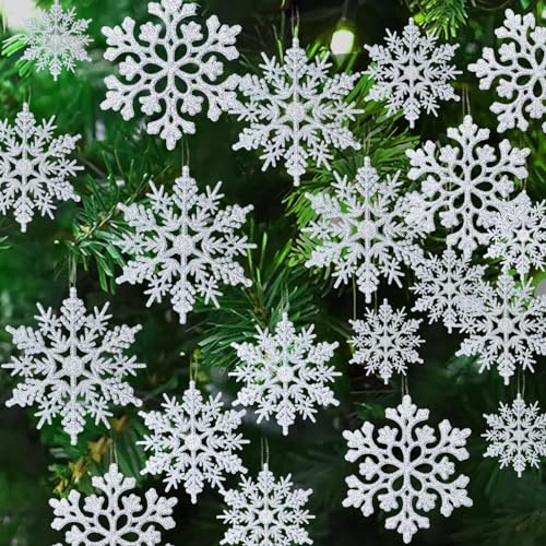 36 Stück Silberne Schneeflocken-Ornamente aus Kunststoff, Glitzer, Schneeflocken, Ornamente für den Winter, Weihnachtsbaumschmuck, Größe variiert, Bastelschneeflocken 36 Stück Silberne Schneeflocken-Ornamente aus Kunststoff, Glitzer, Schneeflocken, Ornamente für den Winter, Weihnachtsbaumschmuck, Größe variiert, Bastelschneeflocken von kockuu