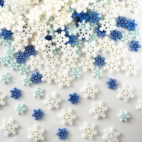 Mini-Schneeflocken-Ornament, Weihnachtsdekoration, Glitzer-Harz, weiße und blaue Schneeflocken, Weihnachtsbastelverzierung für DIY, Handwerk, Weihnachtsbaum, Winterparty, Tischdekoration (3 Größen) von kockuu