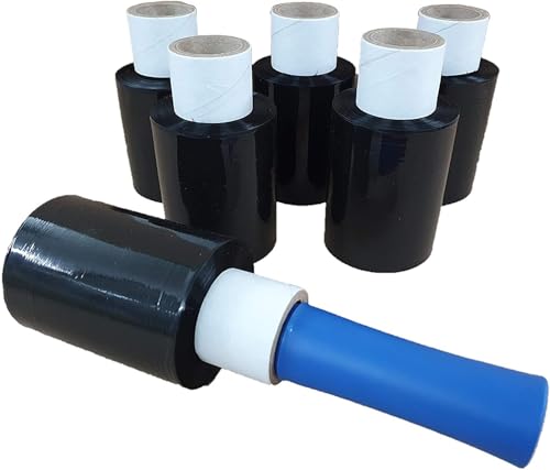 6 x Ministretchfolie + Abroller Schwarz Stretchfolie Bündelstretchfolie 10cm x 150m 23µm von Kodiak Tape