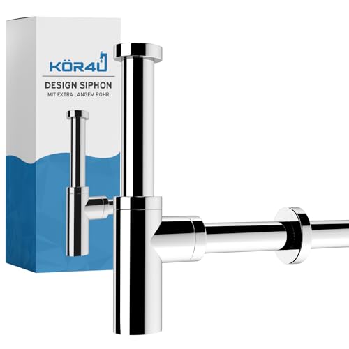 kör4u Premium Design Siphon, 1 1/4 Zoll x 32mm, rund, Chrom, universal, inkl. Dichtungen, Röhrengeruchsverschluss Siphon für Waschbecken im Bad von kör4u