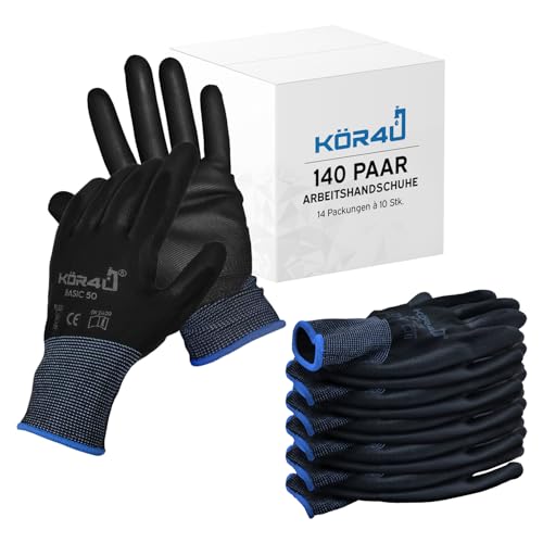 kör4u 140 Paar Arbeitshandschuhe, atmungsaktiv und beschichtet, als Schutzhandschuhe, Gartenhandschuhe Damen und Mechaniker Handschuhe geeignet, mit hochwertiger PU-Beschichtung, dünn und leicht kör4u 140 Paar Arbeitshandschuhe, atmungsaktiv und beschichtet, als Schutzhandschuhe, Gartenhandschuhe Damen und Mechaniker Handschuhe geeignet, mit hochwertiger PU-Beschichtung, dünn und leicht von kör4u