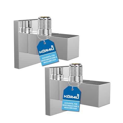 kör4u 2er Set Design Eckventil 1/2 x 3/8 Zoll, eckiges Wasserabsperrventil, Chrom, Schnellverschluss, für Bad & Küche, inkl. Rosette von kör4u