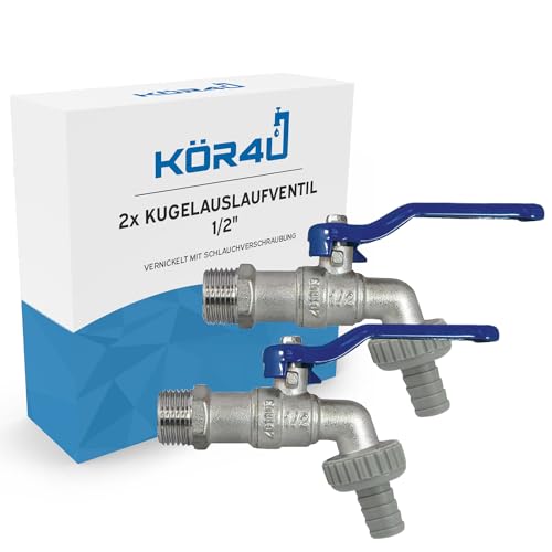 kör4u 2x Kugelauslaufventil 1/2 Zoll, Messing, vernickelt, Gartenwasserhahn, mit Schlauchverschraubung, geeignet für Haushalt-, Gartenbereich kör4u 2x Kugelauslaufventil 1/2 Zoll, Messing, vernickelt, Gartenwasserhahn, mit Schlauchverschraubung, geeignet für Haushalt-, Gartenbereich von kör4u