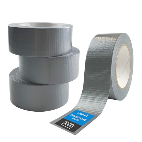 kör4u 4x Panzertape silber, 50m x 48mm, starkes Gewebeband, PE-beschichtet, wasserundurchlässig, Befestigen, Verstärken oder Abdichten, innen und außen von kör4u