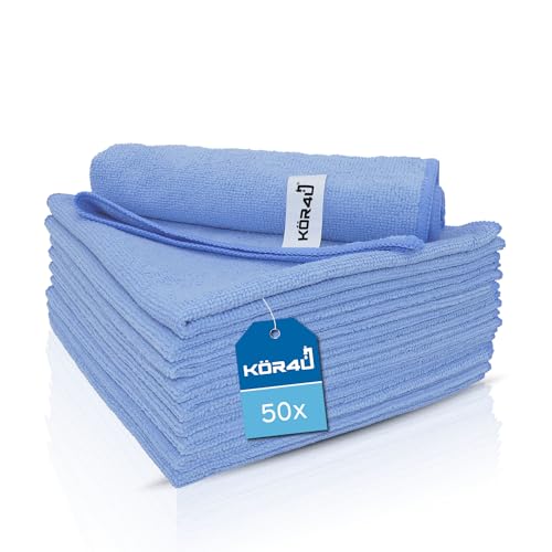 kör4u 50x Mikrofasertuch blau, 40x40cm, 300 g/m², Reinigungstücher für Küche, Bad, Autopflege, Putztücher, Poliertuch, saugstark, waschbar bei 60°C von kör4u