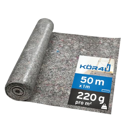 kör4u Abdeckvlies 50m Rolle, Abdeckung und Schutz für Boden beim Streichen Renovieren, Malervlies mit 220g, Heimwerkerbedarf von kör4u