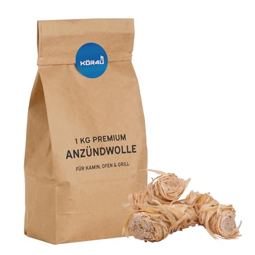 kör4u Anzündwolle 1kg, Bioanzünder in Wachs getränkt mit 10 Minuten Brenndauer, Kaminanzünder - Holzanzünder, Grillanzünder, Holzkohle - Ofenanzünder, Kaminholz, Holzwolle von kör4u