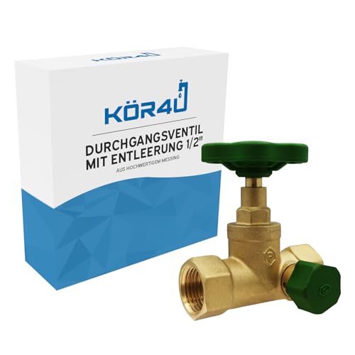 kör4u Durchgangsventil 1/2 Zoll, Messing, PN10, beidseitigem Innengewinde, Trinkwasser geeignet (1/2" mit Entleerung) von kör4u