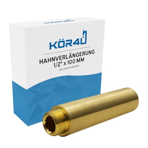 kör4u Hahnverlängerung Messing 1/2 Zoll x 100 mm, Gewindeverlängerung, Trinkwasser geeignet von kör4u