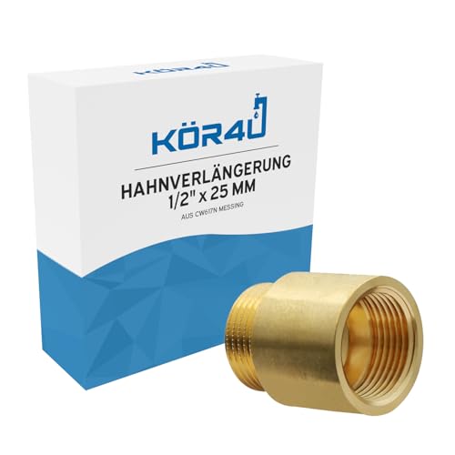 kör4u Hahnverlängerung Messing 1/2 Zoll x 25 mm, Gewindeverlängerung, Trinkwasser geeignet kör4u Hahnverlängerung Messing 1/2 Zoll x 25 mm, Gewindeverlängerung, Trinkwasser geeignet von kör4u