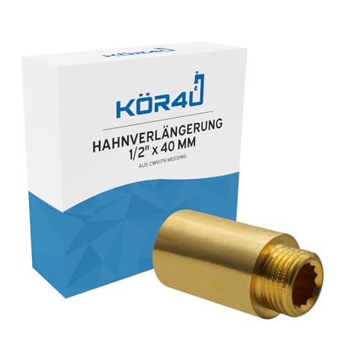 kör4u Hahnverlängerung Messing 1/2 Zoll x 40 mm, Gewindeverlängerung, Trinkwasser geeignet von kör4u