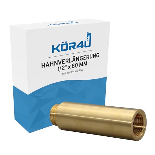 kör4u Hahnverlängerung Messing 1/2 Zoll x 80 mm, Gewindeverlängerung, Trinkwasser geeignet von kör4u