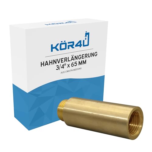 kör4u Hahnverlängerung Messing 3/4 Zoll x 65 mm, Gewindeverlängerung, Trinkwasser geeignet von kör4u