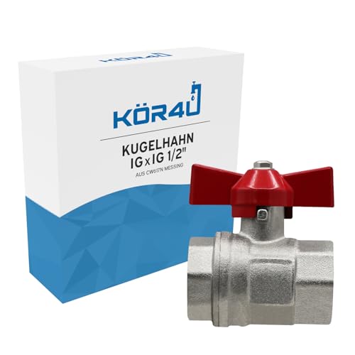 kör4u Kugelhahn Messing mit T-Griff rot, beidseitigem Innengewinde 1/2 Zoll, Kugelventil, Absperrventil, Garten und Haushalt von kör4u